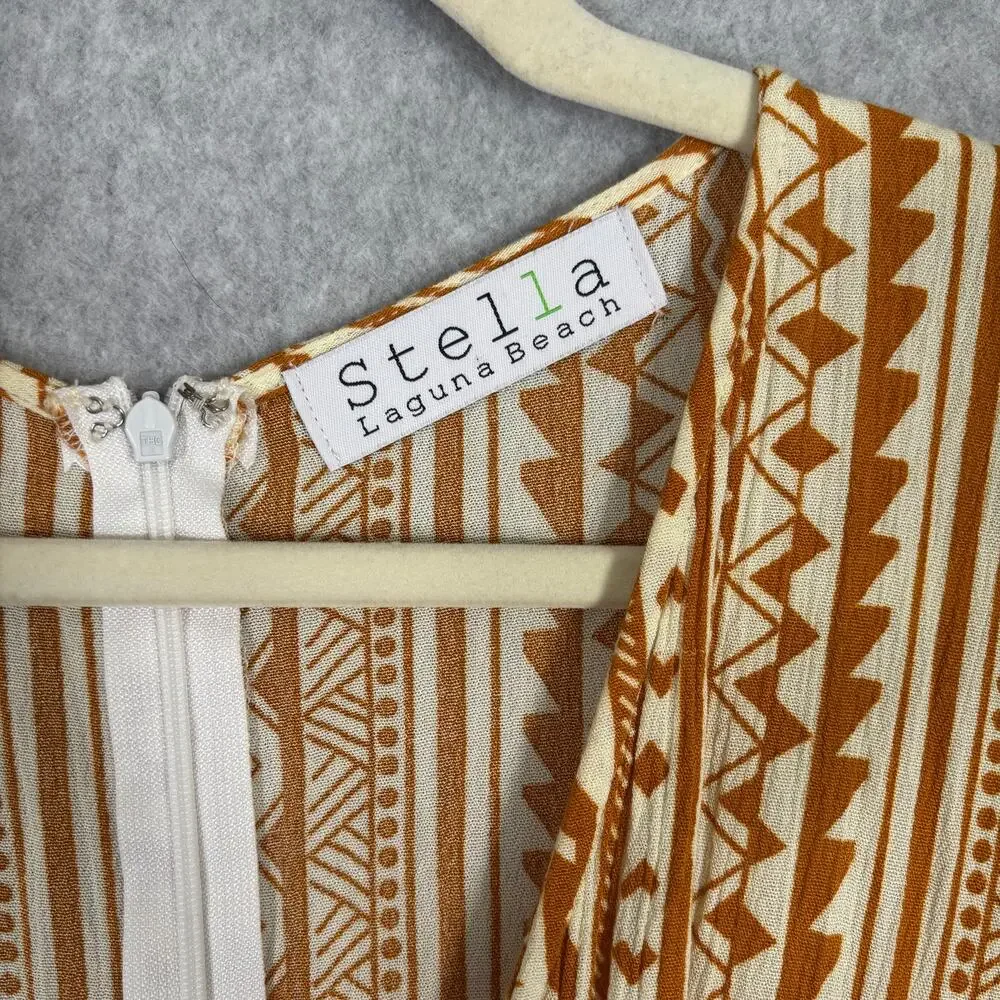 Stella Jumpsuit Medium Mustard Crop Tie Front Flowy Gauze Crinkle Boho Ikat Vaca